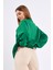Metalic Yeşil Kadın Pamuklu Oversize Basic Bisiklet Yaka Sweatshirt 4