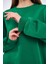 Metalic Yeşil Kadın Pamuklu Oversize Basic Bisiklet Yaka Sweatshirt 5