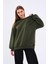 Metalic Haki Kadın Pamuklu Oversize Basic Bisiklet Yaka Sweatshirt 1