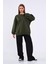 Metalic Haki Kadın Pamuklu Oversize Basic Bisiklet Yaka Sweatshirt 2