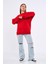 Kırmızı Kadın Pamuklu Oversize Basic Bisiklet Yaka Sweatshirt 1