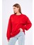 Kırmızı Kadın Pamuklu Oversize Basic Bisiklet Yaka Sweatshirt 3