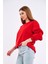 Kırmızı Kadın Pamuklu Oversize Basic Bisiklet Yaka Sweatshirt 4