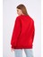 Kırmızı Kadın Pamuklu Oversize Basic Bisiklet Yaka Sweatshirt 5