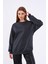 Antrasit Kadın Pamuklu Oversize Basic Bisiklet Yaka Sweatshirt 2