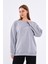 Gri Kadın Pamuklu Oversize Basic Bisiklet Yaka Sweatshirt 1