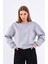 Gri Kadın Pamuklu Oversize Basic Bisiklet Yaka Sweatshirt 2