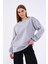Gri Kadın Pamuklu Oversize Basic Bisiklet Yaka Sweatshirt 4