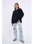 Lacivert Kadın Pamuklu Oversize Basic Bisiklet Yaka Sweatshirt 1