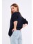 Lacivert Kadın Pamuklu Oversize Basic Bisiklet Yaka Sweatshirt 4