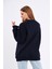 Lacivert Kadın Pamuklu Oversize Basic Bisiklet Yaka Sweatshirt 5