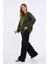 Haki Kadın Pamuklu Oversize Basic Bisiklet Yaka Sweatshirt 4