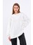 Ekru Kadın Pamuklu Oversize Basic Bisiklet Yaka Sweatshirt 1