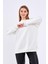 Ekru Kadın Pamuklu Oversize Basic Bisiklet Yaka Sweatshirt 2