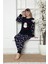 Kadın Yeniyıl Desenli Lacivert Kışlık Polar Pijama Takımı 9F-20002-1 2