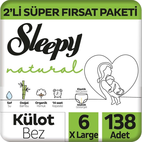 Sleepy Natural 2'li Süper Fırsat Paketi Külot Bez 6 Numara Xlarge 138 Adet