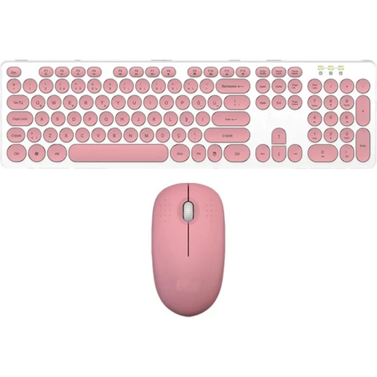 Batcell Kablosuz Klavye Mouse Seti Türkçe Q Klavye Sessiz Set Pembe