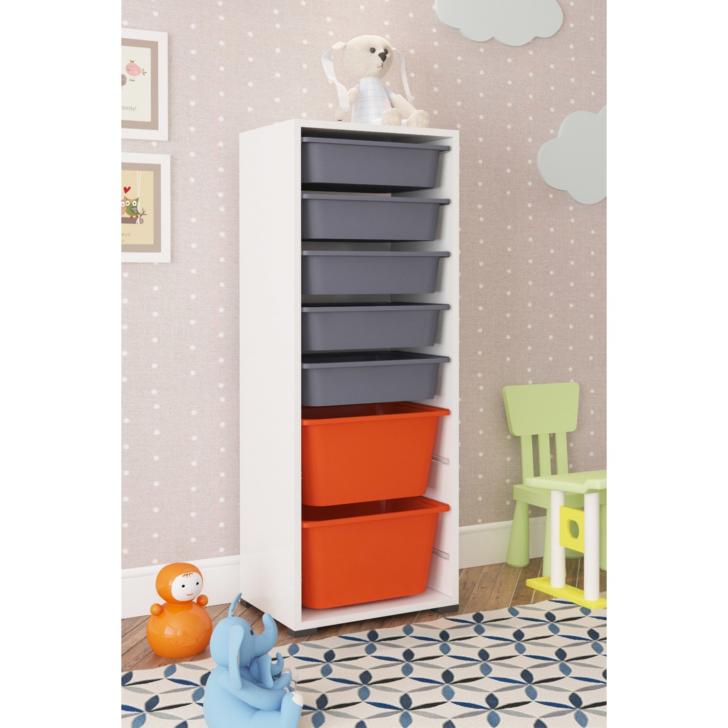 pratico 7 sepetli turuncu gri cok amacli oyuncak dolabi fiyati