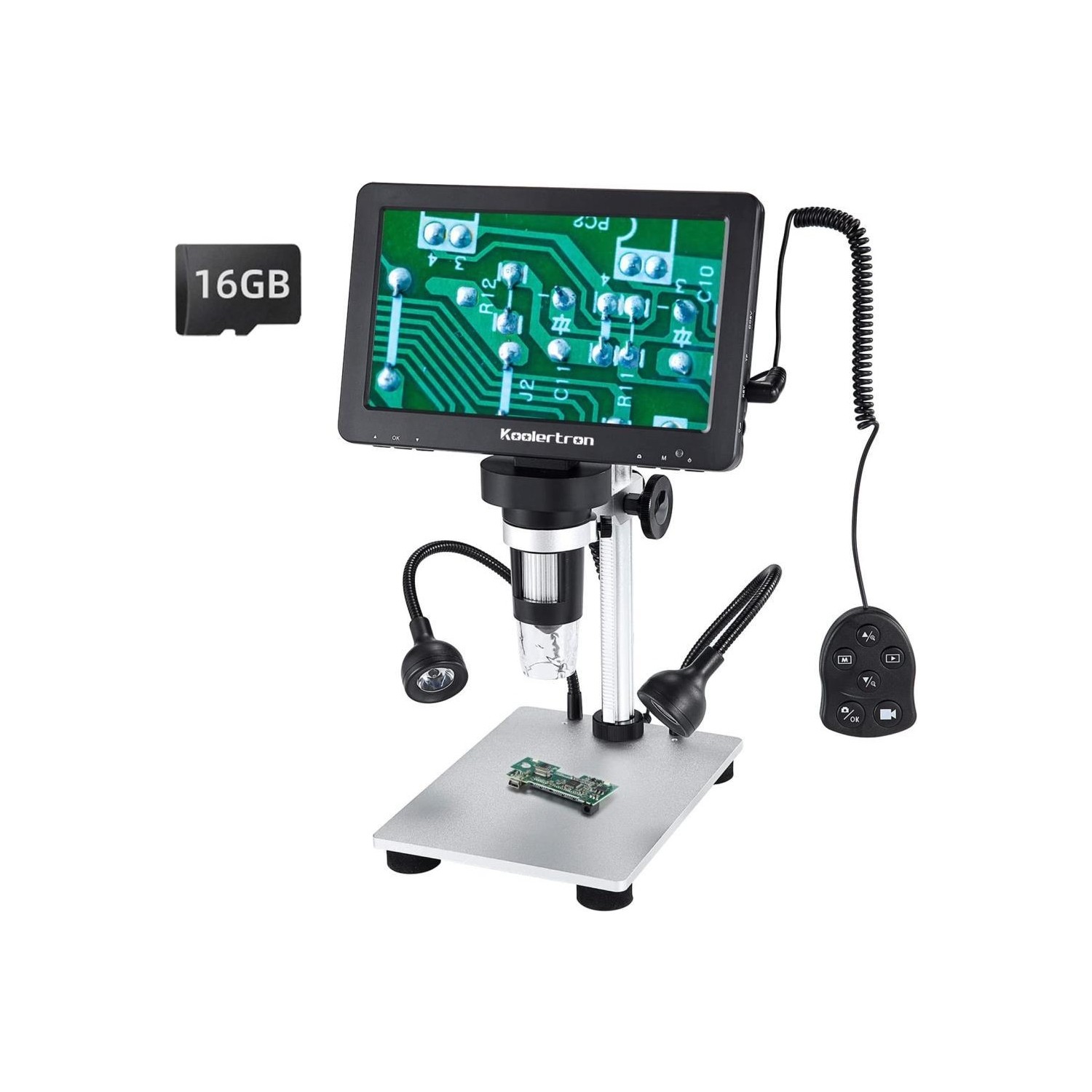 7 inch LCD Digital USB Microscope Angle Adjustable with Remote Control,Koolertron 12MP 1920x1080 30fps Video Recorder Image Flip/Reverse Color/Black & White for Circuit Board Repair Soldering PCB Coin 