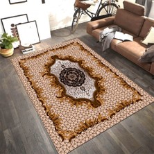 Modanoiva Kaymaz Dot Taban Yıkanabilir  Dijital Baskı Barok Desenli Salon Halısı 80 x 100