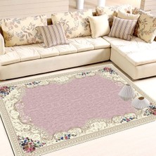 Modanoiva Kaymaz Dot Taban Yıkanabilir  Dijital Baskı Çiçekli Ayna Desenli Salon Halısı 80 x 120