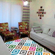 Modanoiva Kaymaz Dot Taban Yıkanabilir  Dijital Baskı Renkli Simetrik Desenli Salon Halısı 80 x 120