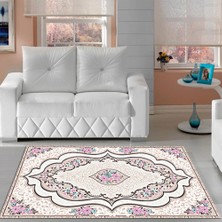 Modanoiva Kaymaz Dot Taban Yıkanabilir  Dijital Baskı Osmanlı Motifli Çiçek Desenli Salon Halısı 80 x 120