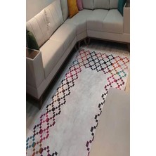 Modanoiva Kaymaz Dot Taban Yıkanabilir  Dijital Baskı Geometrik Çerçeve Desenli Salon Halısı 80 x 120