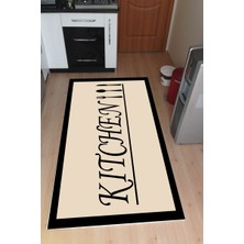 Modanoiva Kaymaz Dot Taban Yıkanabilir  Dijital Baskı Kitchen Yazılı Desenli Mutfak Halısı 80 x 120