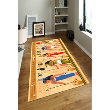 Modanoiva Kaymaz Dot Taban Yıkanabilir Dijital  Baskı Eski Mısır Sanatı Desenli Salon Halısı 80 x 100