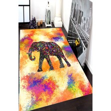 Modanoiva Kaymaz Dot Taban Yıkanabilir  Dijital Baskı Renkli Çiçekli Fil Desenli Salon Halısı 80 x 100