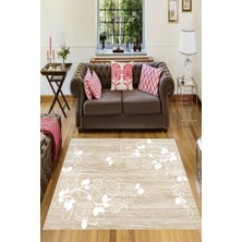 Modanoiva Kaymaz Dot Taban Yıkanabilir  Dijital Baskı Gül Çiçeği Eskitme Desenli Salon Halısı 80 x 100
