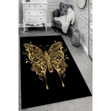 Modanoiva Kaymaz Dot Taban Yıkanabilir  Dijital Baskı Altın Yaldızlı Kelebek Desenli Salon Halısı 80 x 120