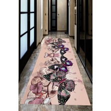 Modanoiva Kaymaz Dot Taban Yıkanabilir  Dijital Baskı Renkli Kelebek Dünyası Desenli Salon Halısı 80 x 120