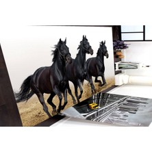 Modanoiva Kaymaz Dot Taban Yıkanabilir Dijital  Baskı At Tasarımlı Salon Halısı 80 x 100