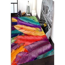 Modanoiva Kaymaz Dot Taban Yıkanabilir  Dijital Baskı Rengarenk Yapraklı Salon Halısı 80 x 100