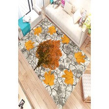 Modanoiva Kaymaz Dot Taban Yıkanabilir Dijital  Baskı Sonbahar Ağacı Desenli Salon Halısı 80 x 120
