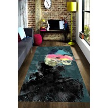 Modanoiva Kaymaz Dot Taban Yıkanabilir  Dijital Baskı Marjinal Desenli Salon Halısı 80 x 100