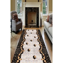 Modanoiva Kaymaz Dot Taban Yıkanabilir  Dijital Baskı Modern Mermer Desenli Salon Halısı 115 X 345
