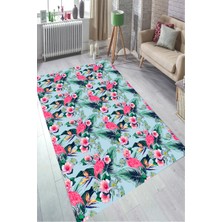 Modanoiva Kaymaz Dot Taban Yıkanabilir  Dijital Baskı Modern Tropikal Desenli Salon Halısı 80 x 100