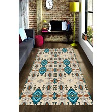 Modanoiva Kaymaz Dot Taban Yıkanabilir  Dijital Baskı Etching Kilim Desenli Salon Halısı 80 x 120