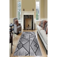 Modanoiva Kaymaz Dot Taban Yıkanabilir  Dijital Baskı Retro Çizgİ Tasarımlı Salon Halısı 80 x 100