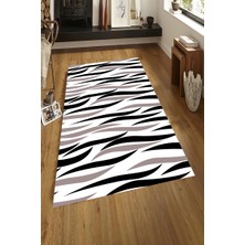 Modanoiva Kaymaz Dot Taban Yıkanabilir Antibakteriyel Dijital Baskı İki Renkli Zebra Tasarımlı Salon Halısı 80 x 100