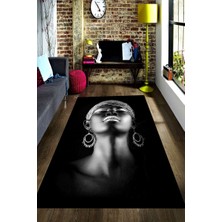 Modanoiva Kaymaz Dot Taban Yıkanabilir  Dijital Baskı Küpeli Afrika Desenli Salon Halısı 80 x 120