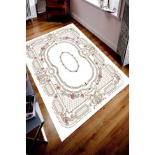 Modanoiva Kaymaz Dot Taban Yıkanabilir  Dijital Baskı Anonim Motif Çerçeve Desenli Salon Halısı 80 x 100