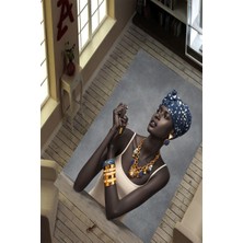 Modanoiva Kaymaz Dot Taban Yıkanabilir  Dijital Baskı Afrika tasarımlı Salon Halısı 80 x 120
