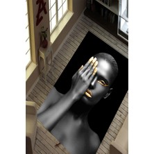 Modanoiva Kaymaz Dot Taban Yıkanabilir  Dijital Baskı Afrika Maktajlı Salon Halısı 80 x 100