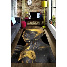 Modanoiva Kaymaz Dot Taban Yıkanabilir Dijital  Baskı Düşünceli Afrika Tasarım Salon Halısı 80 x 120