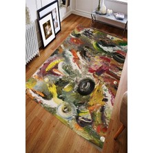 Modanoiva Kaymaz Dot Taban Yıkanabilir  Dijital Baskı Karışık Boya Tasarımlı Salon Halısı 80 x 120
