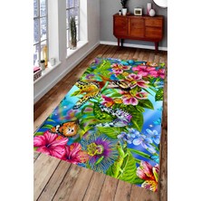 Modanoiva Kaymaz Dot Taban Yıkanabilir  Dijital Baskı Kelebek Tasarımlı Salon Halısı 80 x 100